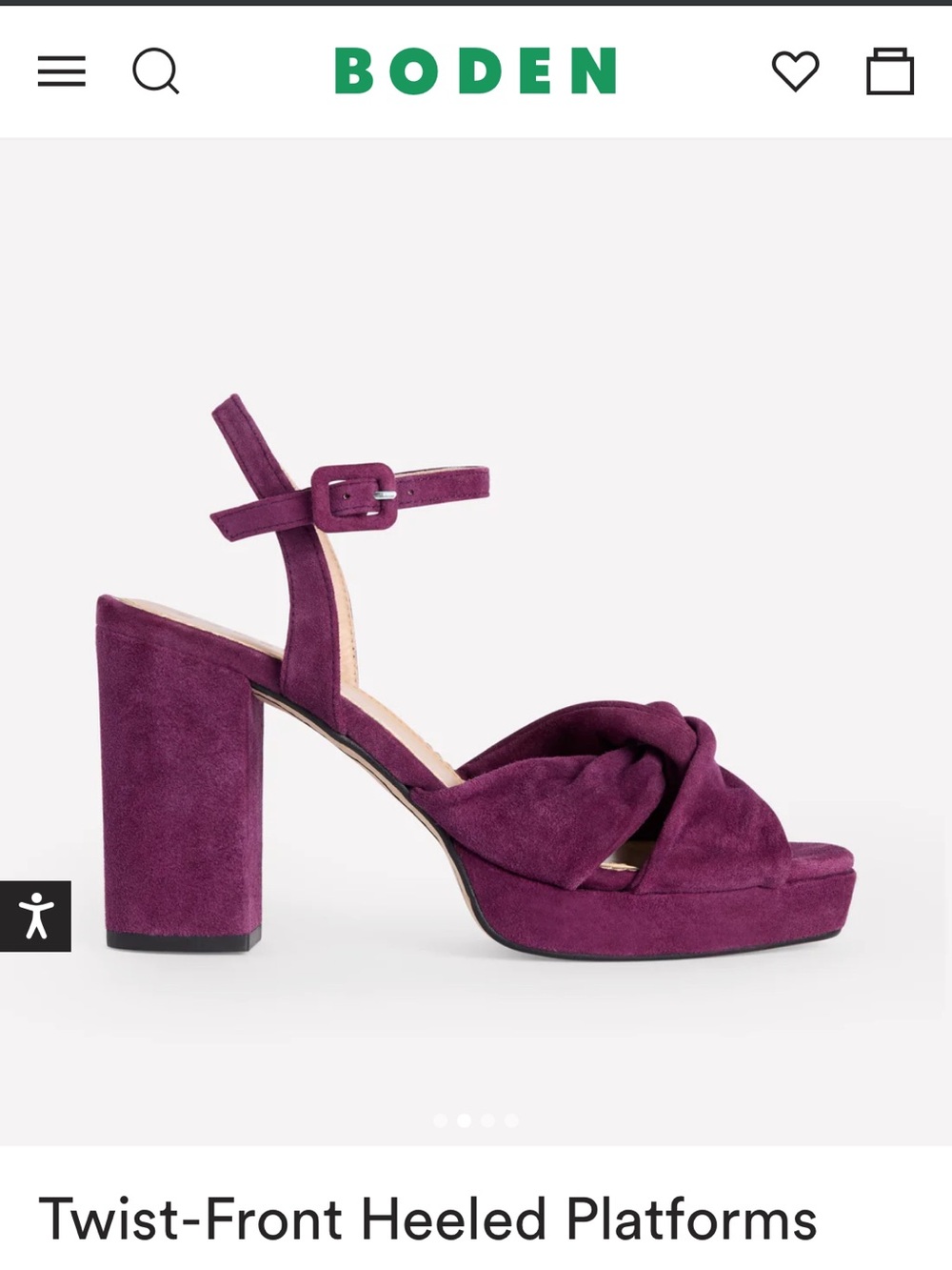 Boden Purple Suede Twist-Front Platform Heels